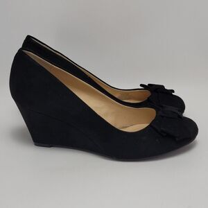 Jessica Simpson Sheryll Womens Suede Black Bow Toe Slip On Wedge Shoes Size 8M